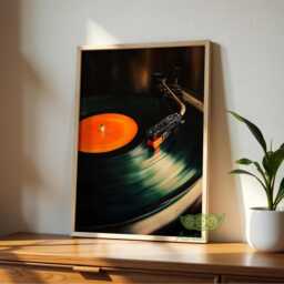 Vinyl Record Wall Art, Turntable Music Print, Retro Player Poster, Bar Cart & Kitchen Decor, Moody Lover Artwork - thumbnail 3