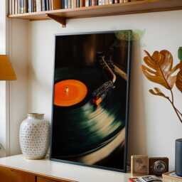 Vinyl Record Wall Art, Turntable Music Print, Retro Player Poster, Bar Cart & Kitchen Decor, Moody Lover Artwork - thumbnail 2