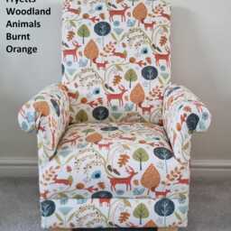 Handmade Woodland Animals Adult Armchair Fryetts Fabric Accent Chair Ochre Teal Beige Nursery Bedroom Foxes - thumbnail 2