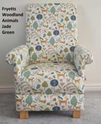 Handmade Woodland Animals Adult Armchair Fryetts Fabric Accent Chair Ochre Teal Beige Nursery Bedroom Foxes