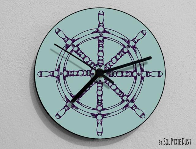 Ship Wheel Wall Clock - Sea Life Kids Nursery Room, Teens Baby Room - image 1