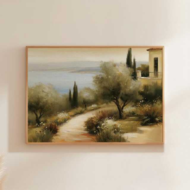 Mediterranean Landscape Poster, Olive Tree Paper Wall Art - image 1