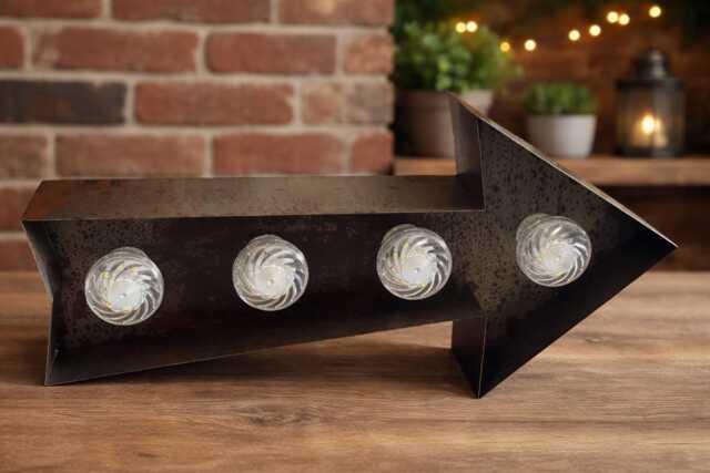 Metal Marquee Arrow, Light Up Wall Decor, Industrial Home Sign, Arrow For Inside/Outside, Rustic Arrow With Led Bulbs, Decor Sign - image 1