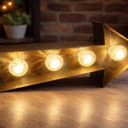 Metal Marquee Arrow, Light Up Wall Decor, Industrial Home Sign, Arrow For Inside/Outside, Rustic Arrow With Led Bulbs, Decor Sign - thumbnail 2