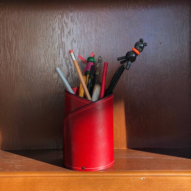 Red Leather Pen Holder, Desktop Organizer - image 1