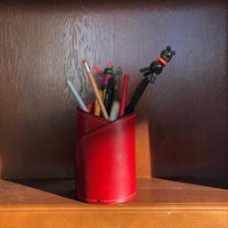 Red Leather Pen Holder, Desktop Organizer