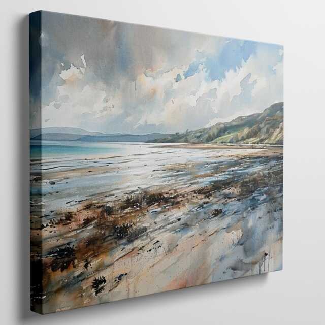 Coastal Beach Watercolor Canvas Print Tranquil Seascape Wall Art - 40x60cm - image 1