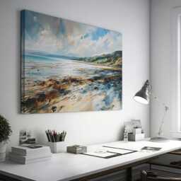 Coastal Beach Watercolor Canvas Print Tranquil Seascape Wall Art - 40x60cm - thumbnail 2