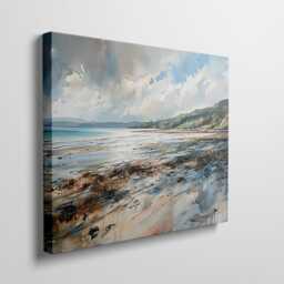 Coastal Beach Watercolor Canvas Print Tranquil Seascape Wall Art - 40x60cm - thumbnail 3