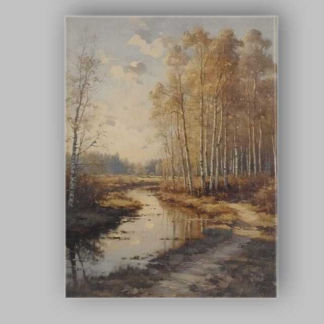 Soft Sepia Birch Woodland Stream Impressionist Landscape Canvas Wall Art Print Decor Picture Ready To Hang - image 1