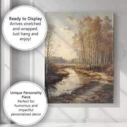 Soft Sepia Birch Woodland Stream Impressionist Landscape Canvas Wall Art Print Decor Picture Ready To Hang - thumbnail 3