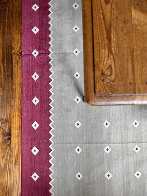 Coal & Crimson Cotton Area Flat Weave Rug. Natural Vegetable Dyed. Indian Dhurrie, Kilim - image 1