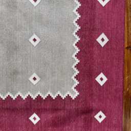 Coal & Crimson Cotton Area Flat Weave Rug. Natural Vegetable Dyed. Indian Dhurrie, Kilim - thumbnail 2