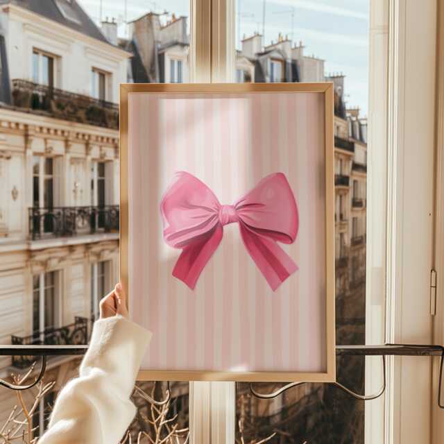 Pink Preppy Bow Art, Coquette Aesthetic Print, Nursery Girly Wall French Pastel Hair Poster, Art - image 1
