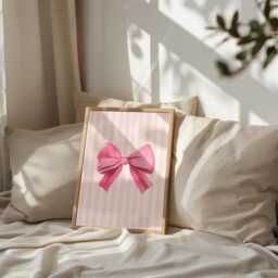Pink Preppy Bow Art, Coquette Aesthetic Print, Nursery Girly Wall French Pastel Hair Poster, Art - thumbnail 2