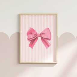 Pink Preppy Bow Art, Coquette Aesthetic Print, Nursery Girly Wall French Pastel Hair Poster, Art - thumbnail 3