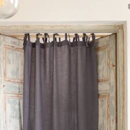 Charcoal Grey Linen Curtain With Ruffles - 1 Pcs - Semi Sheer Window Drape -Curtain Panel Pole Pocket-Tie Top - thumbnail 3