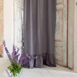Charcoal Grey Linen Curtain With Ruffles - 1 Pcs - Semi Sheer Window Drape -Curtain Panel Pole Pocket-Tie Top - thumbnail 2