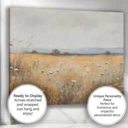 Wildflower Meadow Neutral Pastel Rural Landscape Canvas Wall Art Print Decor Picture Ready To Hang - thumbnail 3