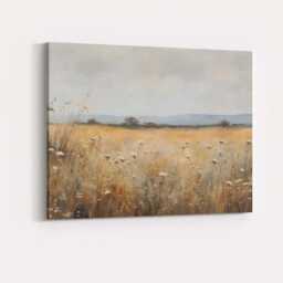 Wildflower Meadow Neutral Pastel Rural Landscape Canvas Wall Art Print Decor Picture Ready To Hang - thumbnail 4