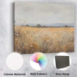 Wildflower Meadow Neutral Pastel Rural Landscape Canvas Wall Art Print Decor Picture Ready To Hang - thumbnail 2