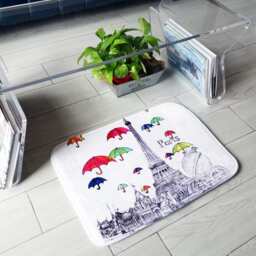 Personalized Travel With Umbrella Illustrated Bath Mat Fuzzy, Foamy & Finely Enhanced Brilliant Art. Free Delivery - thumbnail 3