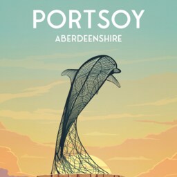 Portsoy Dolphin Travel Poster Print - Aberdeenshire Scotland Scottish Landscape Banff Moray Firth - thumbnail 2