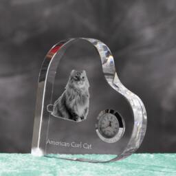 American Curl - Crystal Clock in The Shape Of A Heart With Image Pure-Bred Cat - thumbnail 2