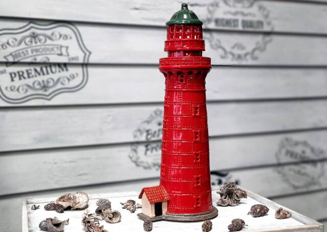 Original Handmade Ceramic Gift Lighthouse Model Miniature Candle Holder Kolkas Latvia. Handmade in Suvena - image 1