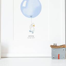 Powder Blue, Unframed Balloon Print, Duck Illustration, Pastel Boy's Nursery Art, Baby Boy, Archival UK Art - thumbnail 3
