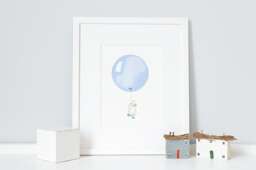 Powder Blue, Unframed Balloon Print, Duck Illustration, Pastel Boy's Nursery Art, Baby Boy, Archival UK Art - thumbnail 1