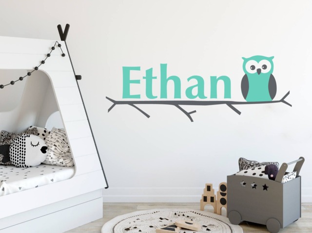 Owl Wall Decals, Personalized Decal, Name Monogram Stickers, Nursery Decor, Kids Decals Db167 - image 1