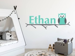 Owl Wall Decals, Personalized Decal, Name Monogram Stickers, Nursery Decor, Kids Decals Db167 - thumbnail 1