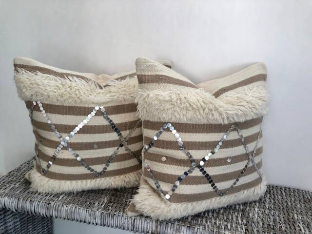 Handmade Berber Pillow Cover Moroccan Wedding Blanket Cushion With Sequins - image 1