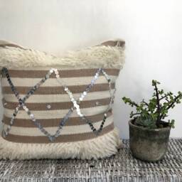 Handmade Berber Pillow Cover Moroccan Wedding Blanket Cushion With Sequins - thumbnail 2
