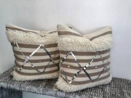 Handmade Berber Pillow Cover Moroccan Wedding Blanket Cushion With Sequins - thumbnail 1
