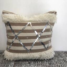 Handmade Berber Pillow Cover Moroccan Wedding Blanket Cushion With Sequins - thumbnail 3