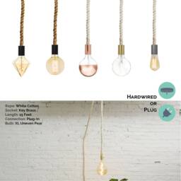 Rope Pendant Light - White Cotton Modern Industrial Manila Rustic Lighting Hardwired Or Plug in Light Farmhouse - thumbnail 2