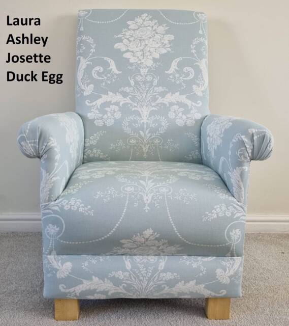 Laura Ashley Josette Fabric Adult Chairs Armchairs Accent Statement Bedroom Nursery Living Room Duck Egg Midnight Navy Grey Blue Small Retro - image 1