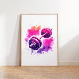Home Gym Decor Print - Set Of 3 Posters - Watercolour Design Dumbbell Poster Fitness Wall Art Pictures Kettlebell Artwork - thumbnail 3