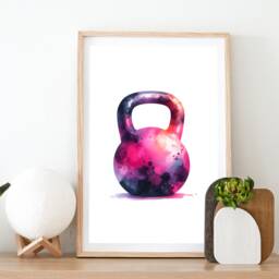 Home Gym Decor Print - Set Of 3 Posters - Watercolour Design Dumbbell Poster Fitness Wall Art Pictures Kettlebell Artwork - thumbnail 2