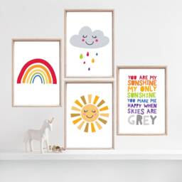 Set Of 4 Rainbow Prints, Girls Nursery Boys Wall Art, Bedroom Decor, Playroom - thumbnail 1