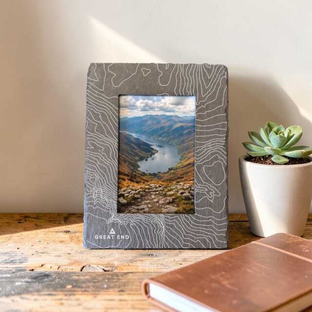 Great End Contour Slate Photo Frame - Lake District Inspired Gift - 4x6 Holder Mountain Home Decor - image 1