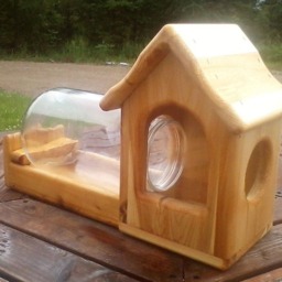Fence Mount Gallon Glass Jar Squirrel Feeder Cedar Wood Tbnup 1 - thumbnail 3