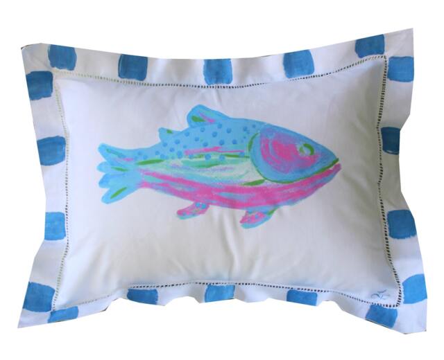 Blue & Pink Rainbow Trout Fish Pillow - image 1