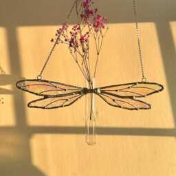 Gifts - Stained Glass Dragonfly Propagation Station Iridescent Suncatcher Vase Spring Decor Mothers Day - thumbnail 3