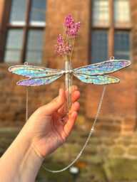 Gifts - Stained Glass Dragonfly Propagation Station Iridescent Suncatcher Vase Spring Decor Mothers Day