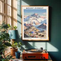 Vintage Mount Everest Gouache Painting Himalayan Travel Art Print - thumbnail 2