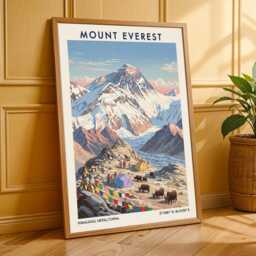Vintage Mount Everest Gouache Painting Himalayan Travel Art Print - thumbnail 3