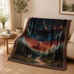 Acotar Woven Tapestry Blanket, Court Velaris Inspired Fantasy Bookish Celestial Mountain City Scene - thumbnail 2